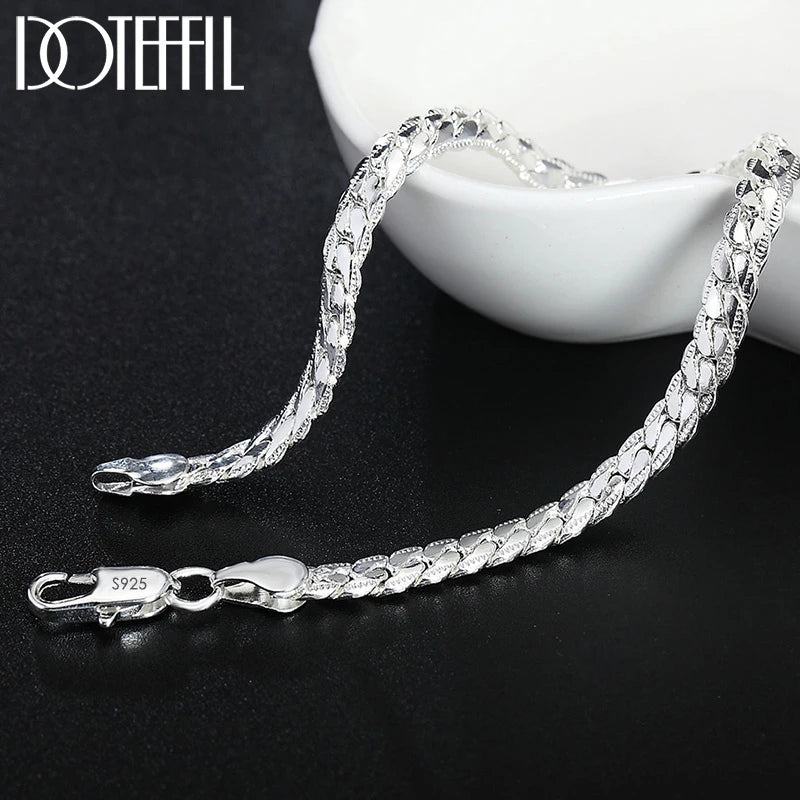 DOTEFFIL 925 Sterling Silver 8/16/18/20/22/24 Inch 6mm Side Chain Necklace Bracelet For Woman Men Fashion Charm Wedding Jewelry - Madeinsea©