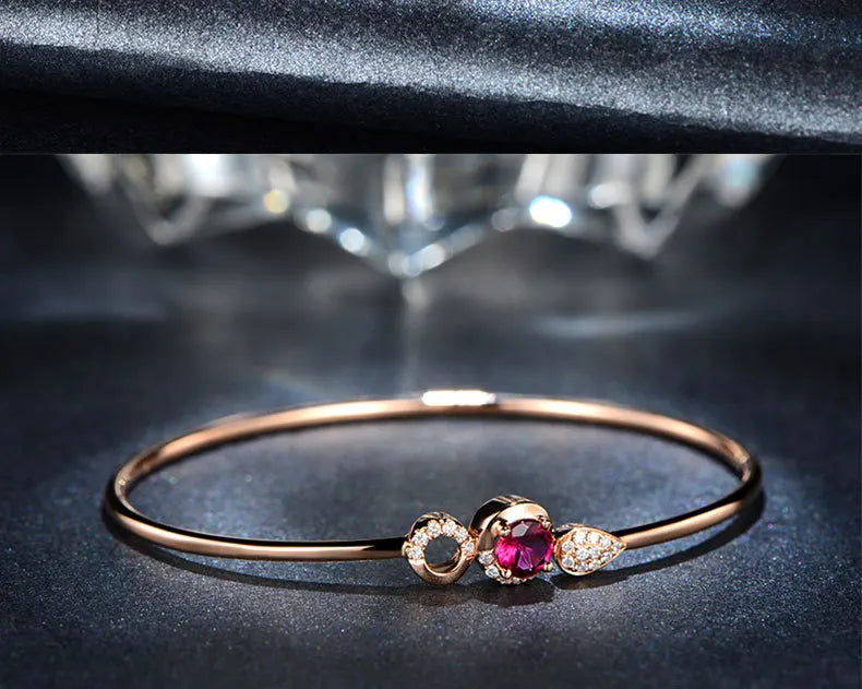 Real 14K Rose Gold Silver Bangles Bracelets for Women Natural Ruby Gemstone Tennis Charm Cuff Bracelet Wedding Fine Jewelry Gift