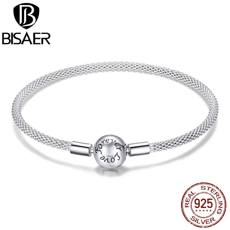 BISAER 925 Sterling Silber Für Immer Liebe Runde Klassische Armbänder Fit DIY Charms Bead Für Frauen Weibliche Luxus Edlen Schmuck Geschenk