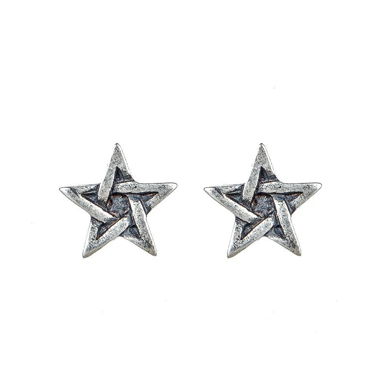 MKENDN Vintage 100% 925 Sterling Silver Creative Star Stud Earring Men Women Trendy Street Punk Style Ear Pin Gothic Jewelry