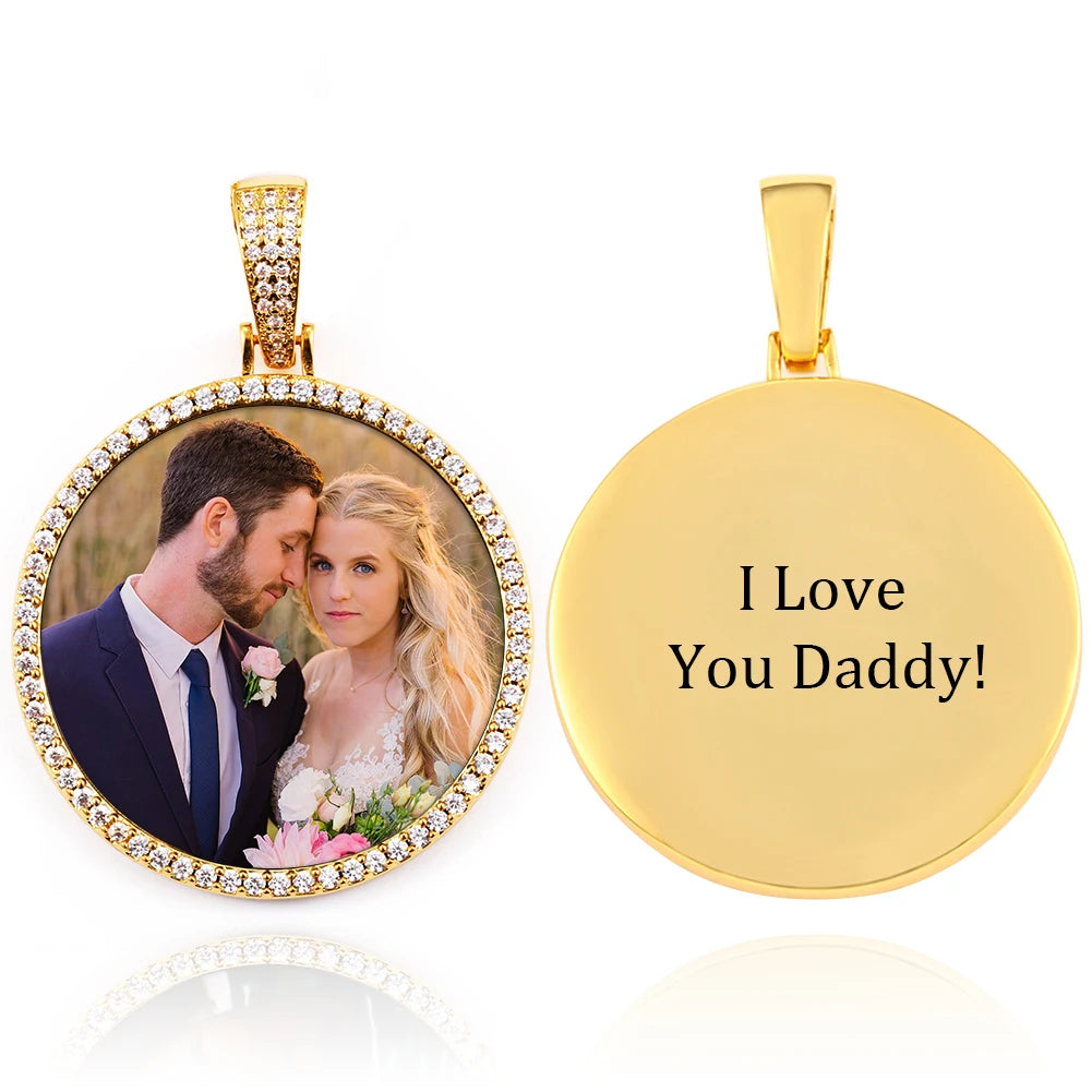Médaillon souvenir rond unisexe avec photo personnalisée pour homme, bijou hip-hop