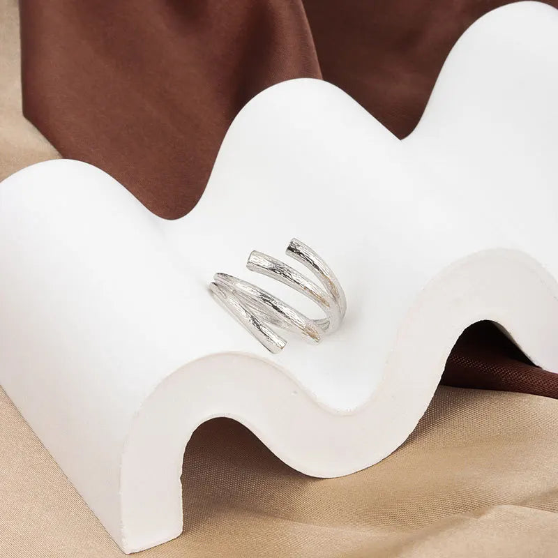 925 Sterling Silber Beule Matt Gold Farbe Ringe Retro Doppel Schichten Distressed Öffnung Handgemachte Ring Mode Edlen Schmuck