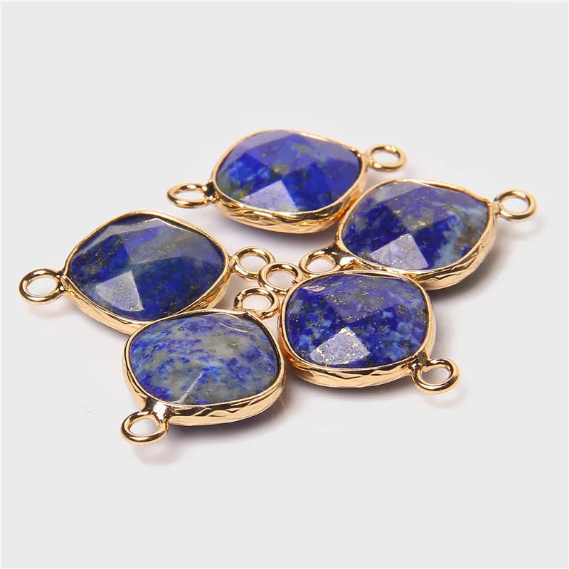 14MM Natural Stone Connector Pendant Agat Quartzs Rhombus Shape Faceted Charms  For Jewelry Making Necklace Bracelet Accessories