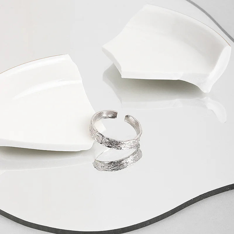 925 Sterling Silber Beule Matt Gold Farbe Ringe Retro Doppel Schichten Distressed Öffnung Handgemachte Ring Mode Edlen Schmuck