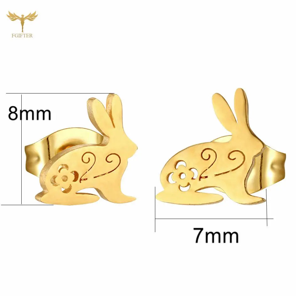Stainless Steel Animal Stud Earrings Sets Cute Rabbit Bunny Earrings Retro Hollow Pattern Aesthetic Design Girl Jewelry Gift