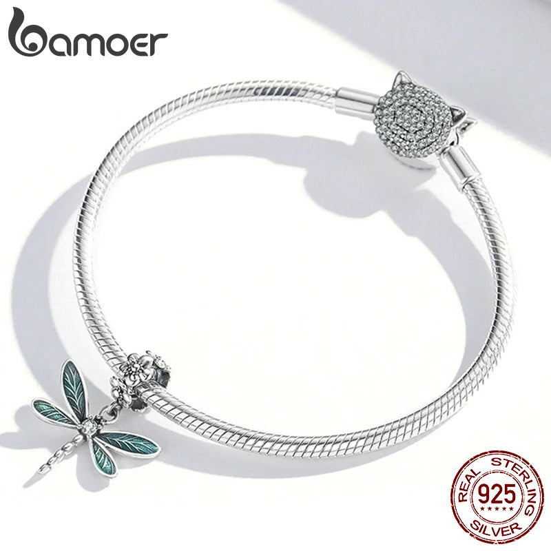 BAMOER Echt 925 Sterling Silber Wunderschöner Libellen-Anhänger Charm Passend für Original-Armband oder Halskette für Damen Edles Schmuckgeschenk