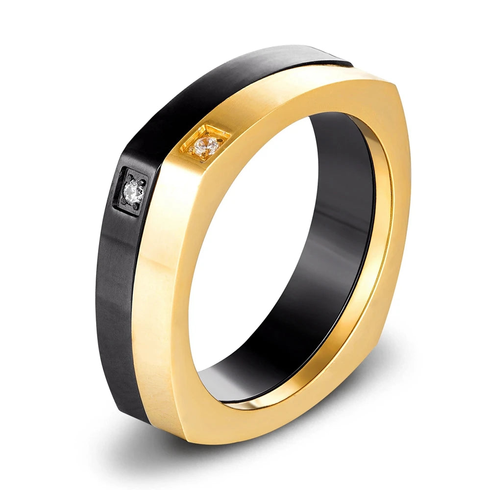 TYO Stainless Steel Double Layer Rings For Women Men Luxury Cubic Zirconia Elegant Rings Party Wedding Band Couple Jewelry