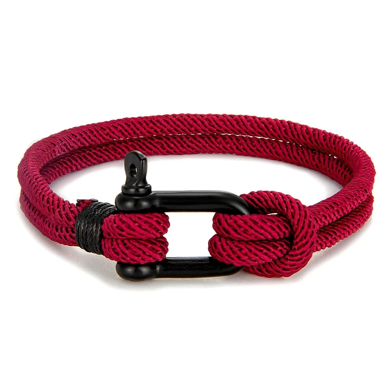 MKENDN Men's Black U Shape Shackle Nautical Double Strand Rope Bracelet Outdoor Camping Rescue Emergency Rope Bracelet For Women