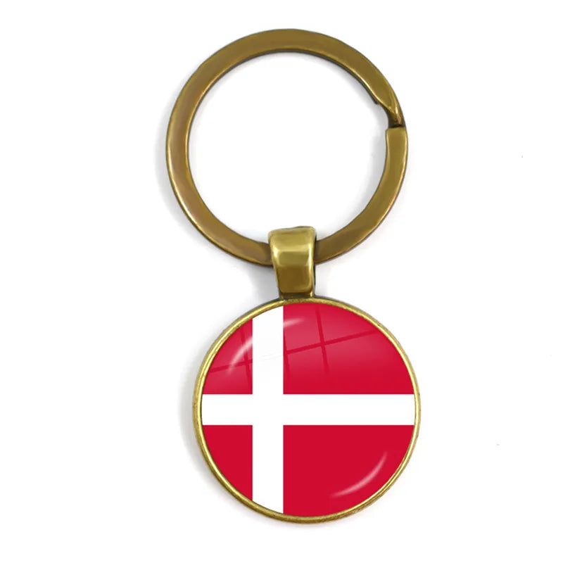 Porte-clés drapeau national de Malaisie, du Laos, du Danemark, de Norvège, de Suède et de Slovaquie, cabochon en verre de 25 mm, cadeau pour femmes et hommes