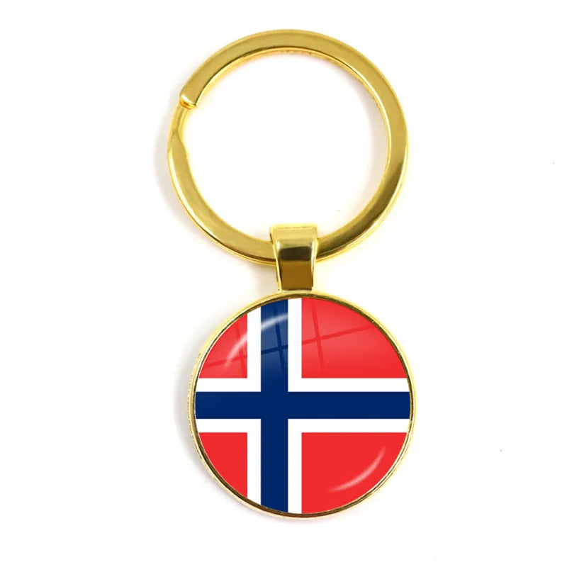 Porte-clés drapeau national de Malaisie, du Laos, du Danemark, de Norvège, de Suède et de Slovaquie, cabochon en verre de 25 mm, cadeau pour femmes et hommes
