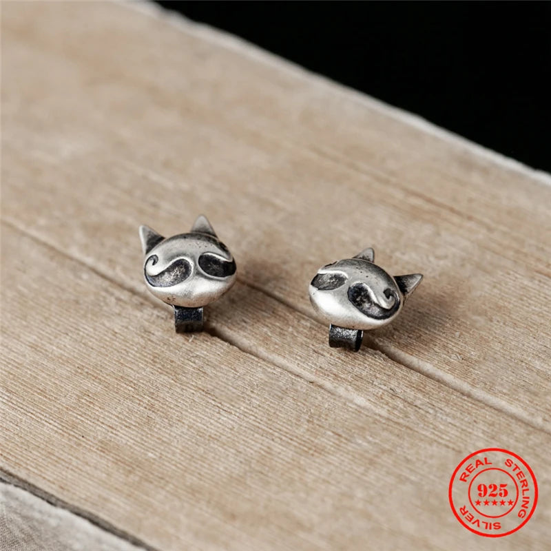 MKENDN Personality Cute Bearded cat Stud Earrings For Women 925 Sterling Silver Ear Studs Bijoux Anti-allergy Jewelry