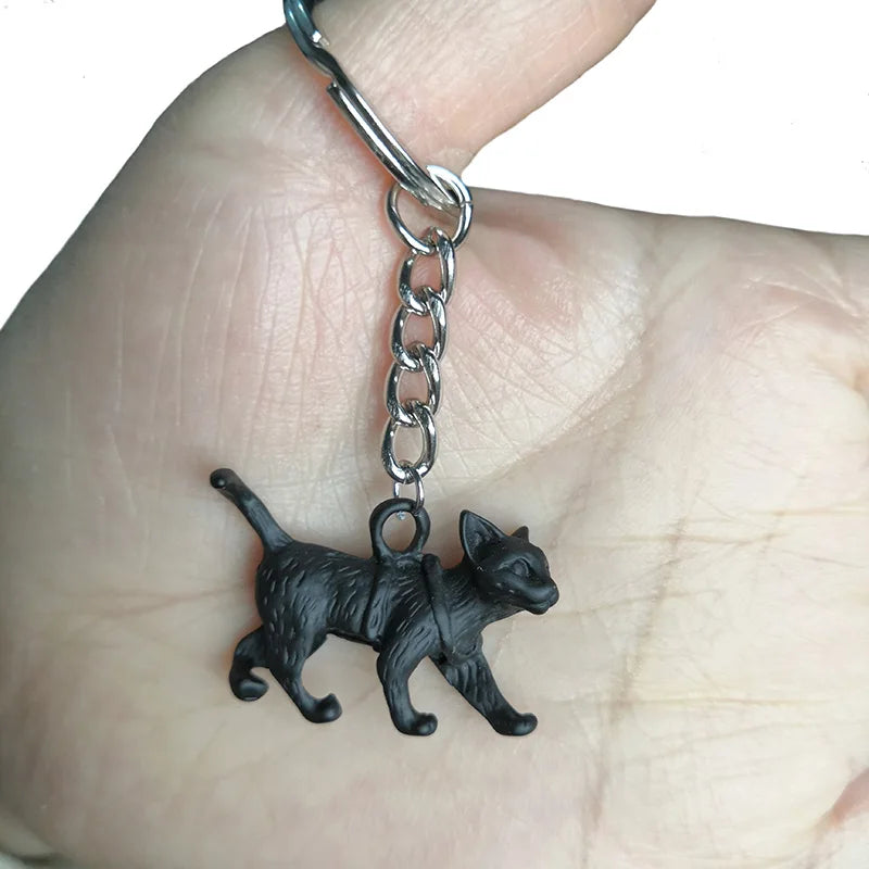 Retro Cat Keychain Vintage Silver Plated Pet Animal Key Chain Keyring Bag Charm Women Child Pet Lover Jewelry Accesorios Mujer