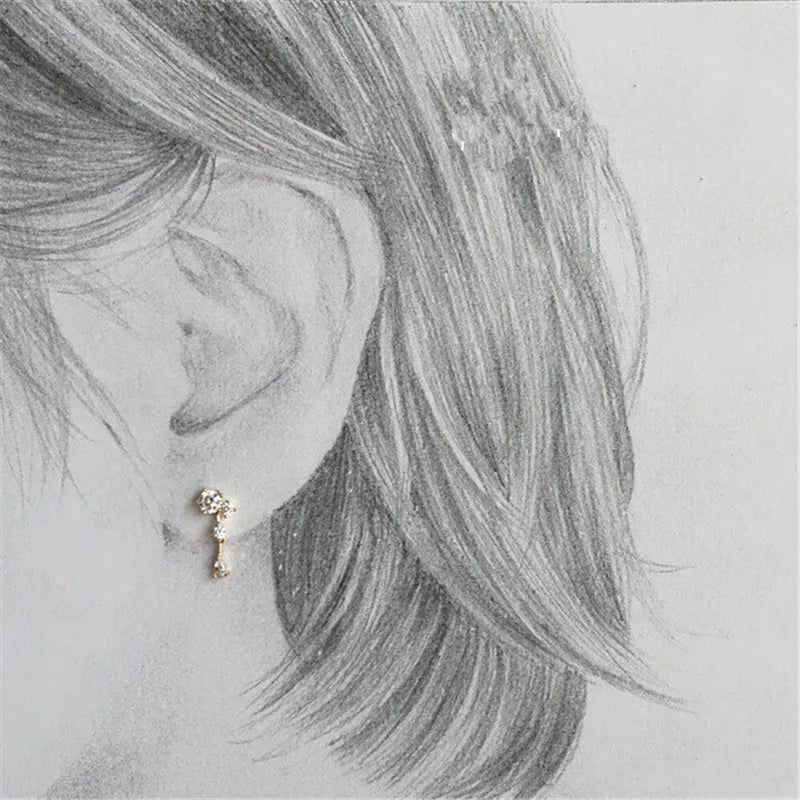 925 Sterling Silver Korean  14k Gold Plating Earrings For Women Crystal Tassel Earrings Shiny Charming Wedding Party Jewelry