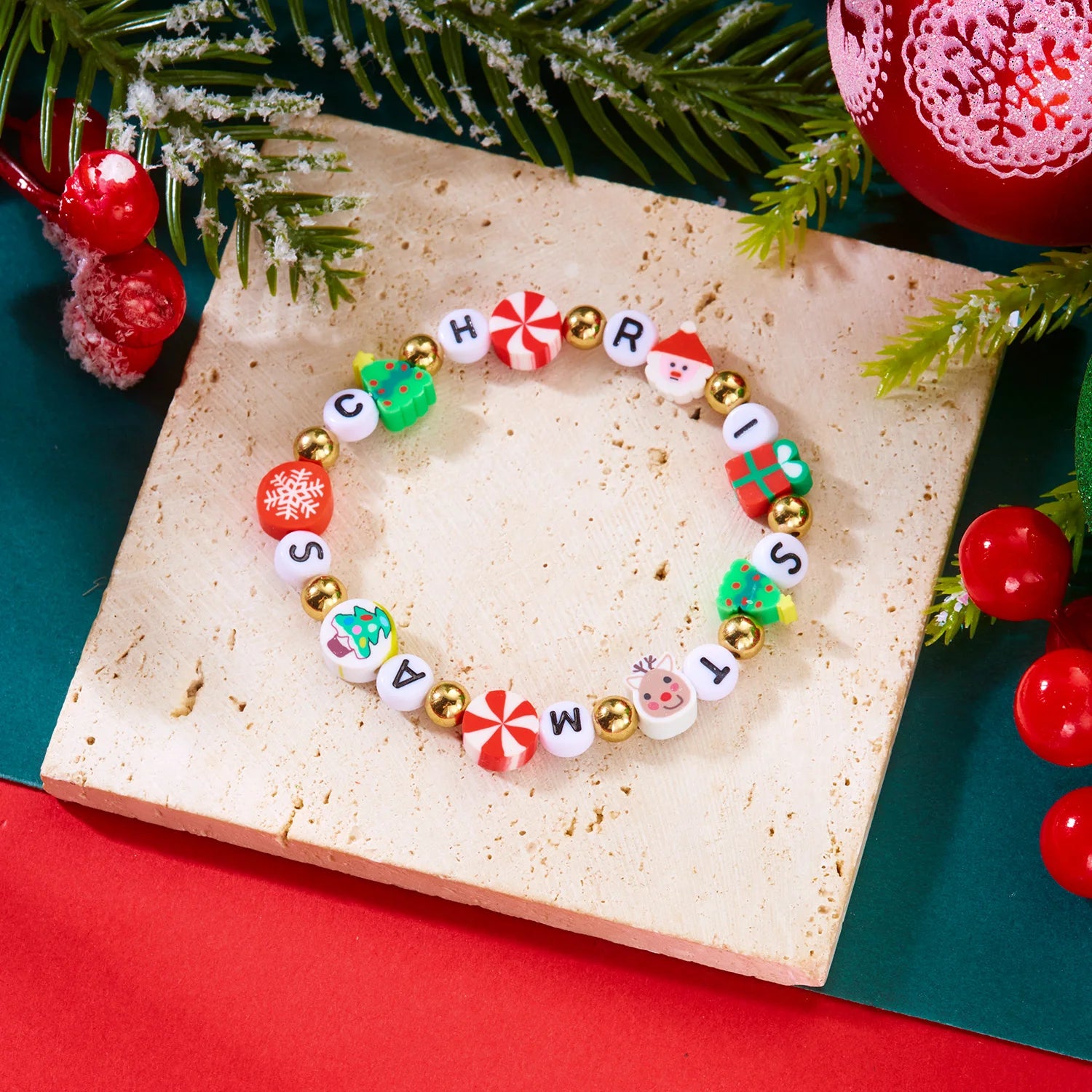 Christmas Colorful Polymer Clay Beaded Bracelets for Women Men Cute Santa Claus Xmas Tree Bracelet Party Aesthetics Jewelry Gift
