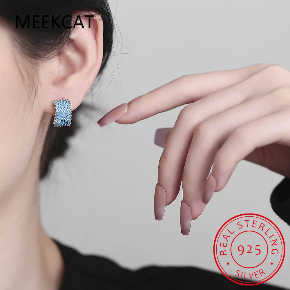 2024 New Vintage Turquoise Elegant Earring Real 925 Sterling Silver Luxury Charm Hoop Earrings For Women Wedding Jewelry RHE858