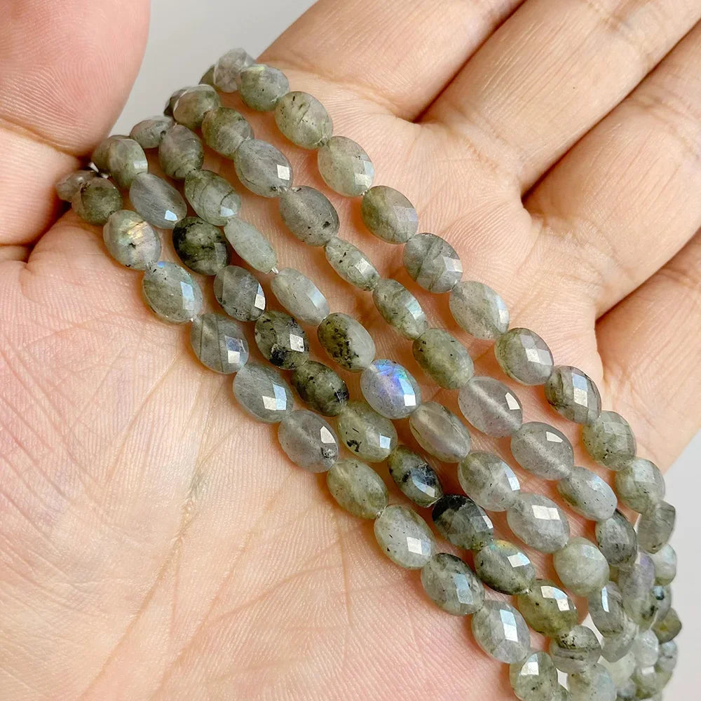 Fashion Natural Oval Shape Stone Bead Faceted Jades Tiger Eye Jaspers Loose Spacer Beads DIY Necklace Bracelet Earrings 6x8mm
