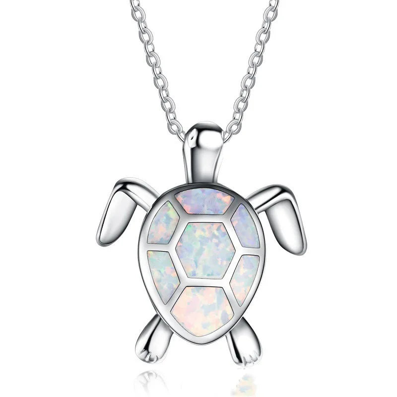Steel Fun Jewelry Sea Turtle Animal Pendant Female Blue Crystal Wedding Jewelry Charms Necklace For Women Neck Chain Accessories