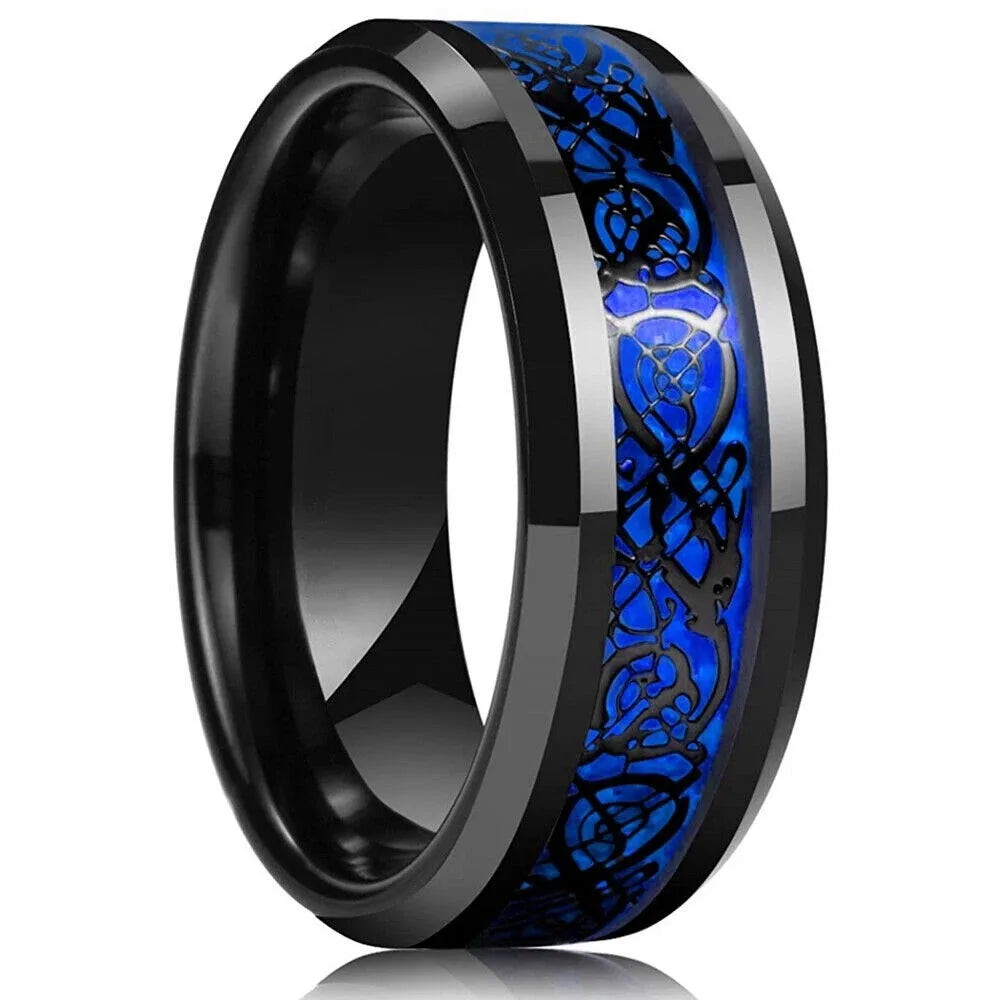 Trendy 8mm Men Frosted Stainless Steel Rings Silver Color Brushed Groove Beveled Edge Engagement Rings For Men Wedding Jewelry