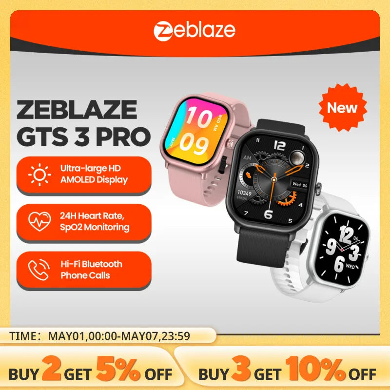 New Zeblaze GTS 3 Pro Voice Calling Smart Watch Ultra-big HD AMOLED Screen Health and Fitness Tracking Smartwatch for Men Women - Madeinsea©