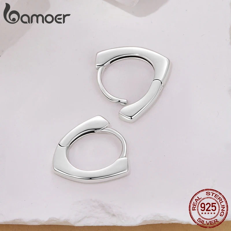 BAMOER Boucle d'oreille ovale géométrique en argent sterling 925 pour femme, style huggy, bijou minimaliste, cadeau idéal
