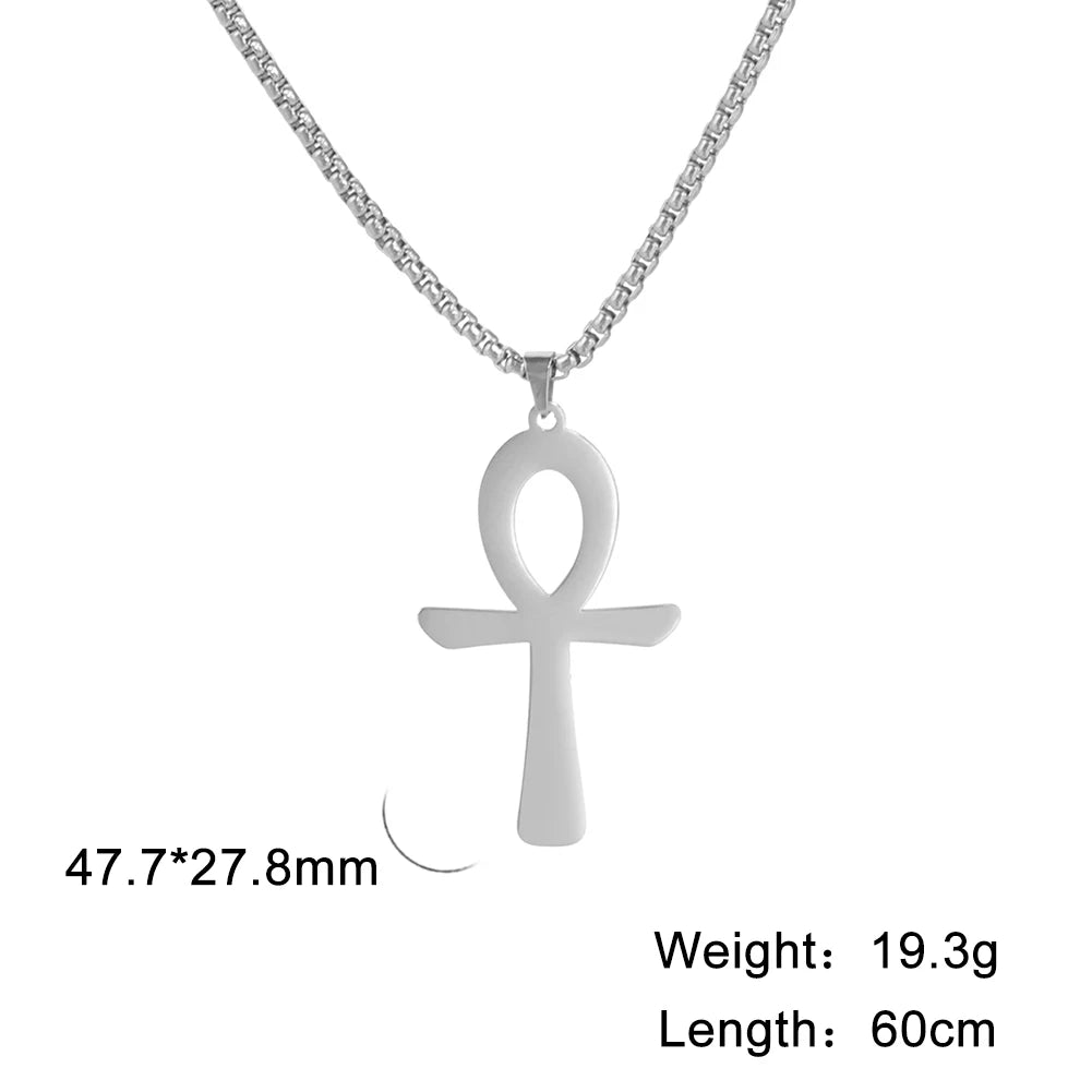 Dreamtimes Simple Classic Cross Stainless Steel Necklace Egyptian Ankh Life Symbol Antique Pendant Long Chain Necklaces Jewelry