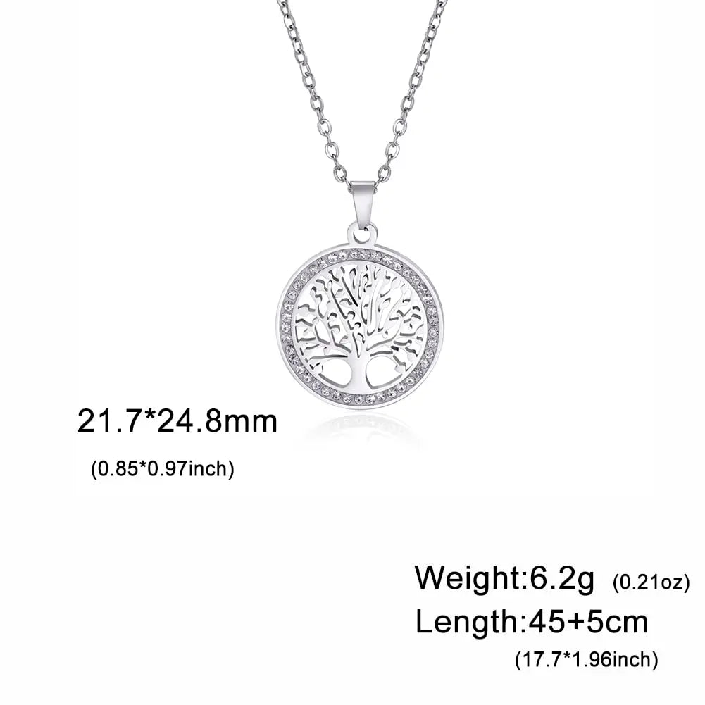 Collier Arbre de Vie Dreamtimes pour femme, en acier inoxydable, avec pendentif rond en zircon clair. Bijou tendance et luxueux.