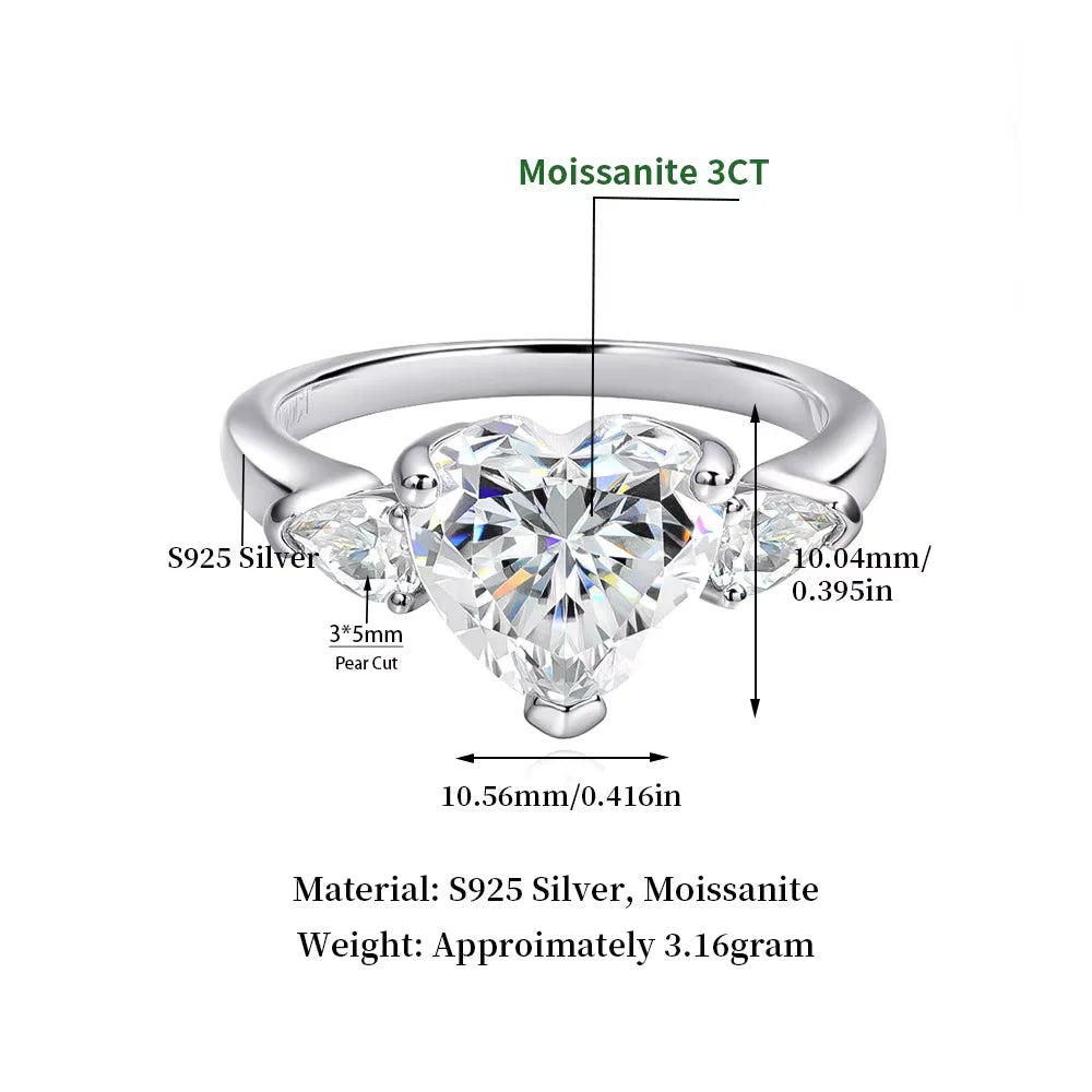 Serenity 1-4ct D Color Heart Cut Moissanite Rings for Women Wedding Bridal S925 Sterling Silver Couples Rings Anniversary Gift