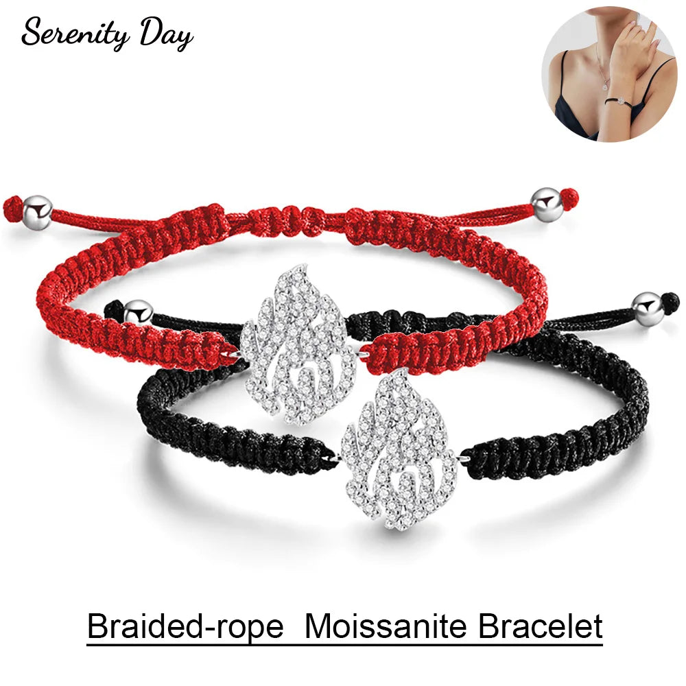 Serenity Fine Braided-rope Moissanite Bracelet Women Men 100% S925 Sterling Silver Fire Shape Bracelet Adjustable Chain Jewelry - Madeinsea©