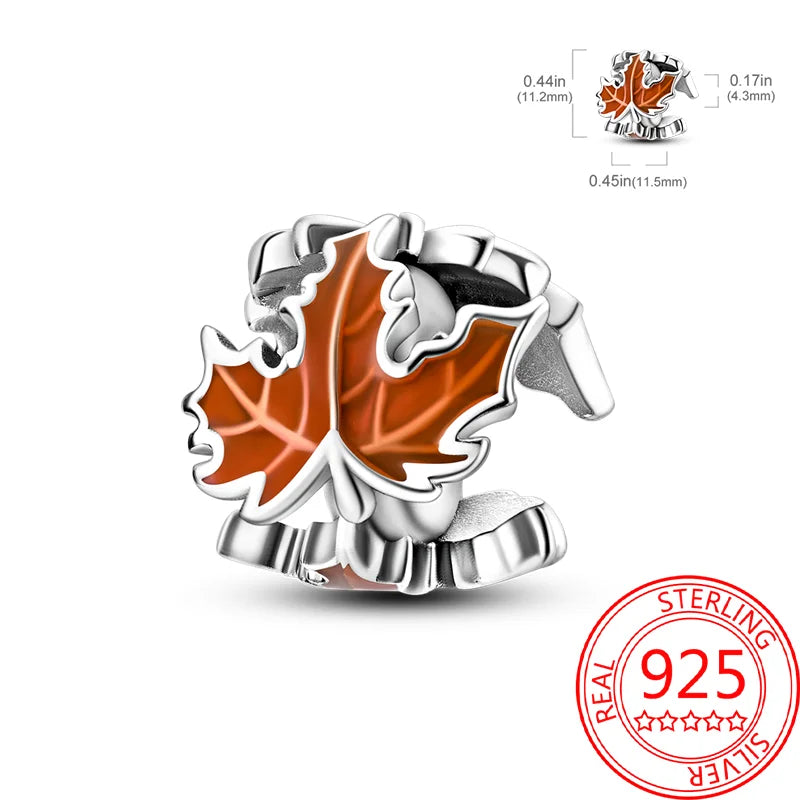 925 Sterling Silver Charm Green Monstera Leaves Charm Fit Bracelet Original Charm Bead for Women Jewelry DIY Making Fine Gift