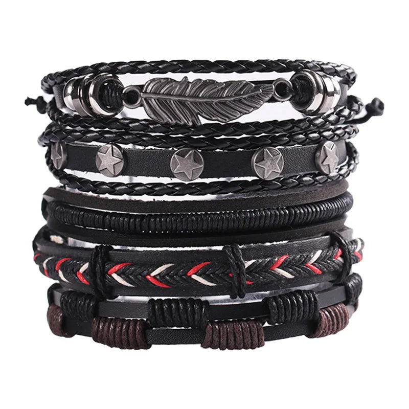 8 Fashion Bracelet Viking Bracelet For Men Hand Bracelets Woven Skull Hand Jewelry Adjustable Leather Set Bracelet For Leather