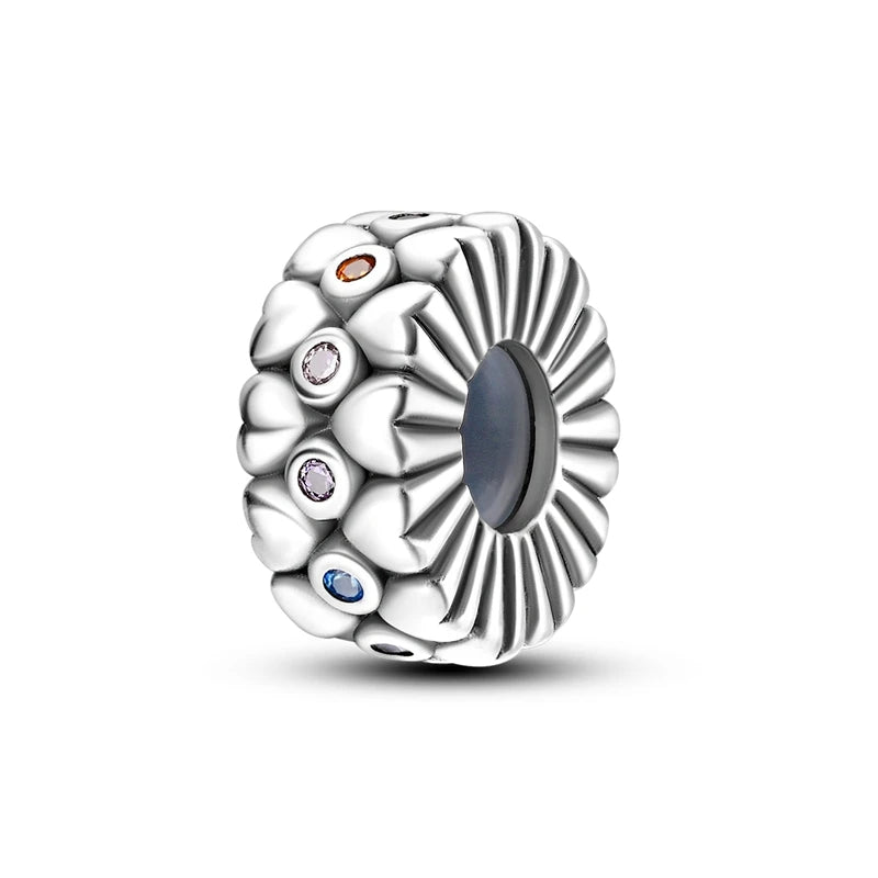 Silver Charm 925 Sterling Silver Clip Charms Safety Chain Charm CZ pave Round Clip Beads Fit Original Bracelet Jewelry Making