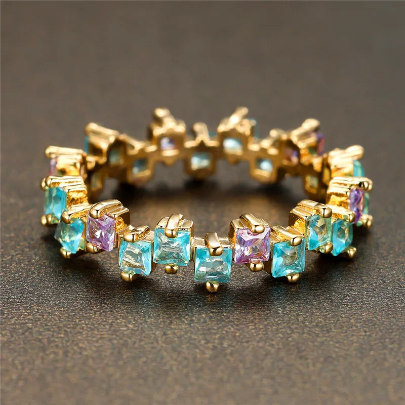 Female Light Purple Zircon Stone Ring Cute Gold Color Summer Wedding Jewelry For Women