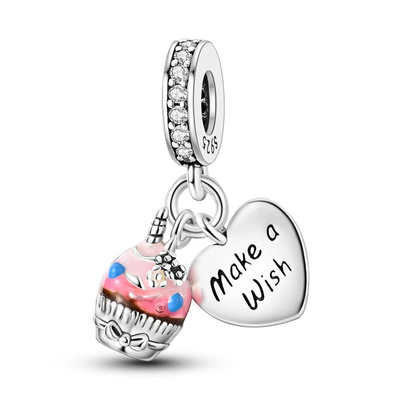 925 Silver Girl Lady Lipstick Makeup Charm Dangle Pendant Beads Fit Original Bangle Cosmetic Charms Bracelet DIY Making Jewelry