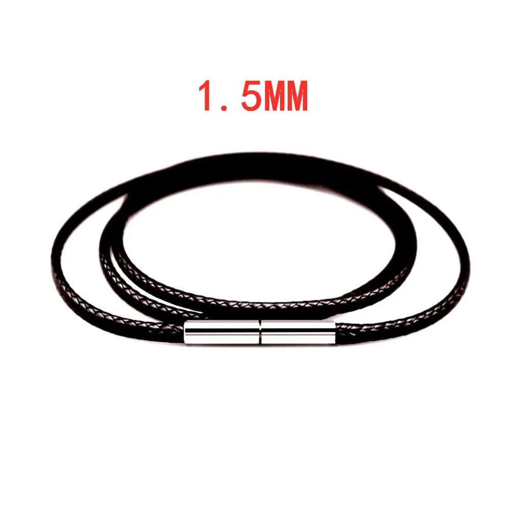 MKENDN Black Leather Chain Necklace for Diy Women Men Handmade Braid Rope Long Necklace 40/50/60/70CM Neck Pendant Chain Jewelry