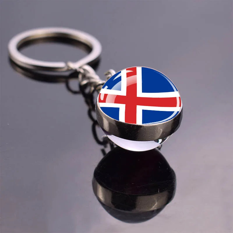 Europe Countries Flag Glass Ball Keychain Russia France Spain UK Italy Poland Ukraine Flag Keyring Travel Gift