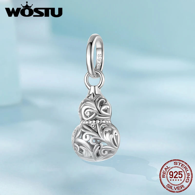 WOSTU 925 Sterling Silver Hollow Pattern Style Gourd Pendant For Women DIY Gift Original Charm beads Fit Bracelet Necklace