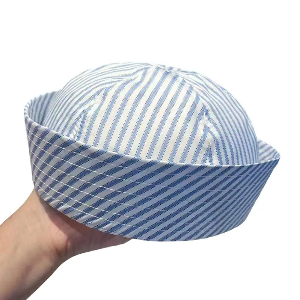 Casual Stripe Cosplay Sailor Hat UV Protection Breathable Comfortable Cosplay Sailor Hat for Men Women Reversible Flat Top Cap