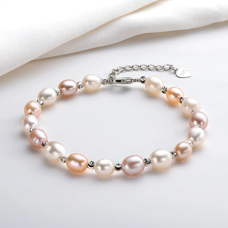 OXTAO Natural Freshwater Pearl Fashion Bracelet Ladies Elegant Bracelet Jewelry Valentine's Day Girlfriend Birthday Wedding Gift
