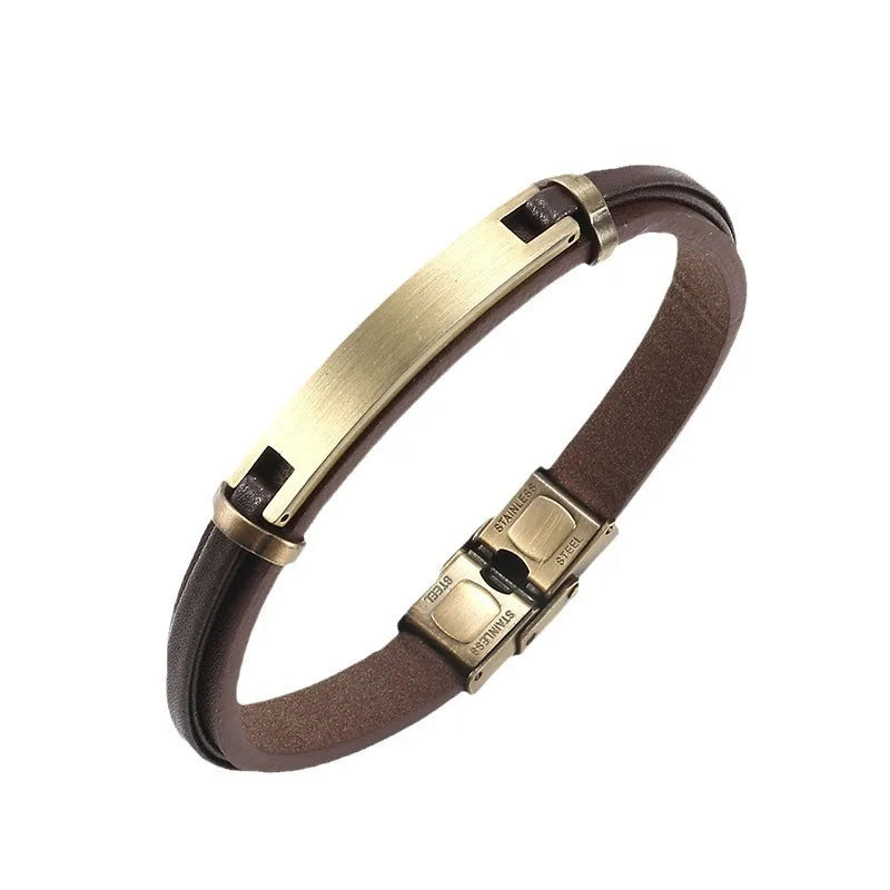 MKEND Men Brushed Stainless Steel Bracelet Leather Wristband Bracelet Charm Male Jewelry Gift