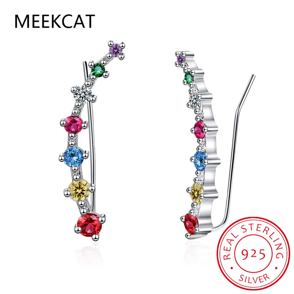 Full D Moissanite Earrings For Women Silver 925 Black/ White Diamond 7 Star Ear Cuffs Crawler Climber Earrings Unique Jewelry