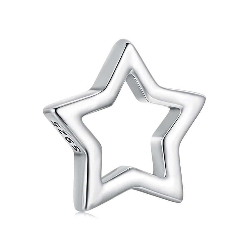 WOSTU 925 Sterling Silver Adjustable Basic Heart Bangle Bracele Pet paw Hollow Charms Star Heart Beads Original DIY Jewelry Gift