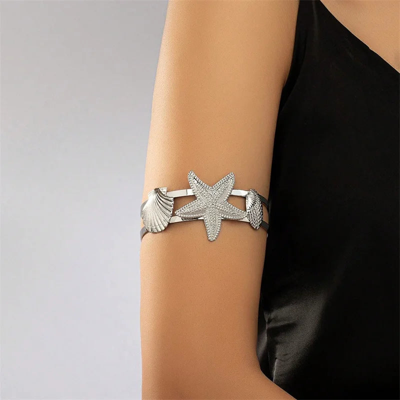 Elegant Flower Open Arm Bracelet Adjustable Bangle For Women Gold Plated Starfish Shell Octopus Shape Arm Cuff Party Jewelry