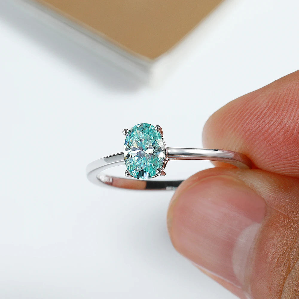 Serenity 1ct Oval Cut Paraiba Green Moissanite Rings for Women 100% 925 Sterling Silver Plated 18K Lab Diamond Rings Jewelry GRA - Madeinsea©