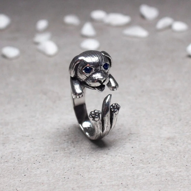 Buyee 925 Sterling Silber Hundering Finger für Frau Männer Mode Tier Rock Punk Großer edler Schmuck Kreis mit Box Geschenk