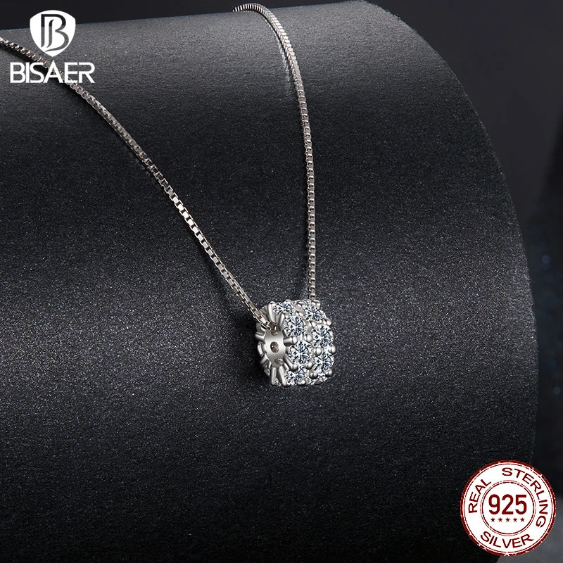 BISAER Lucky Ring Necklace Cutting Lab Grown Diamond 925 Sterling Silver Chain Plated White Gold Wedding Fine Jewelry MSN048