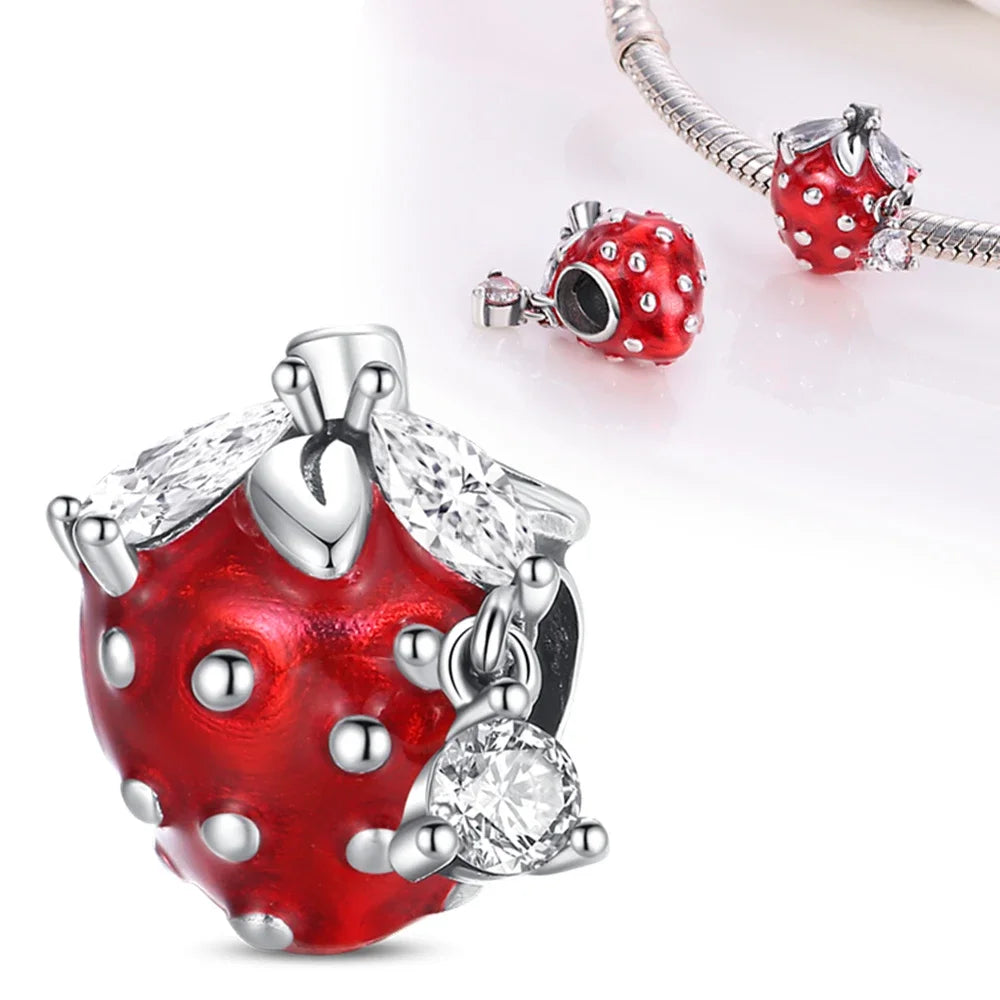 925 Silver Strawberry Pineapple Cherry Avocado Charm Pendant Beads  Fit Charm Original Bracelet for Women Jewelry Making