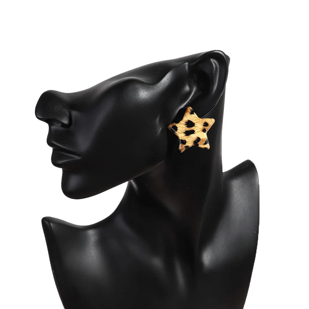 Fashion Acrylic Leopard Print Heart Star Multiple Shapes Earrings Resin Geometric Earring Woman 2024 Design Jewelry
