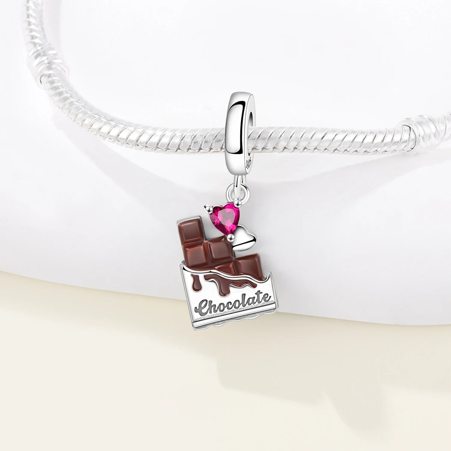 S925 Sterling Silver Heart Zircon Chocolate Coffee Pendant Charms Beads Fit Womans Bracelets Necklace DIY Party Gifts Jewelry
