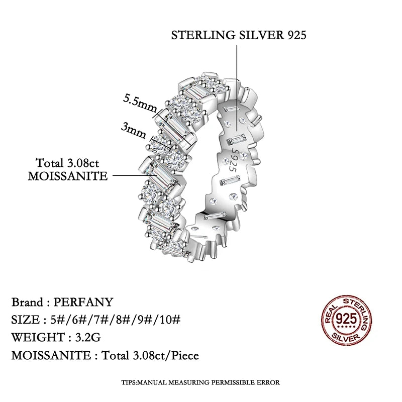 PERFANY 3.08CT All Moissanite Ring for Women S925 Pure Silver Laboratory GRA Diamond Fashion Wedding High-end Jewelry - Madeinsea©