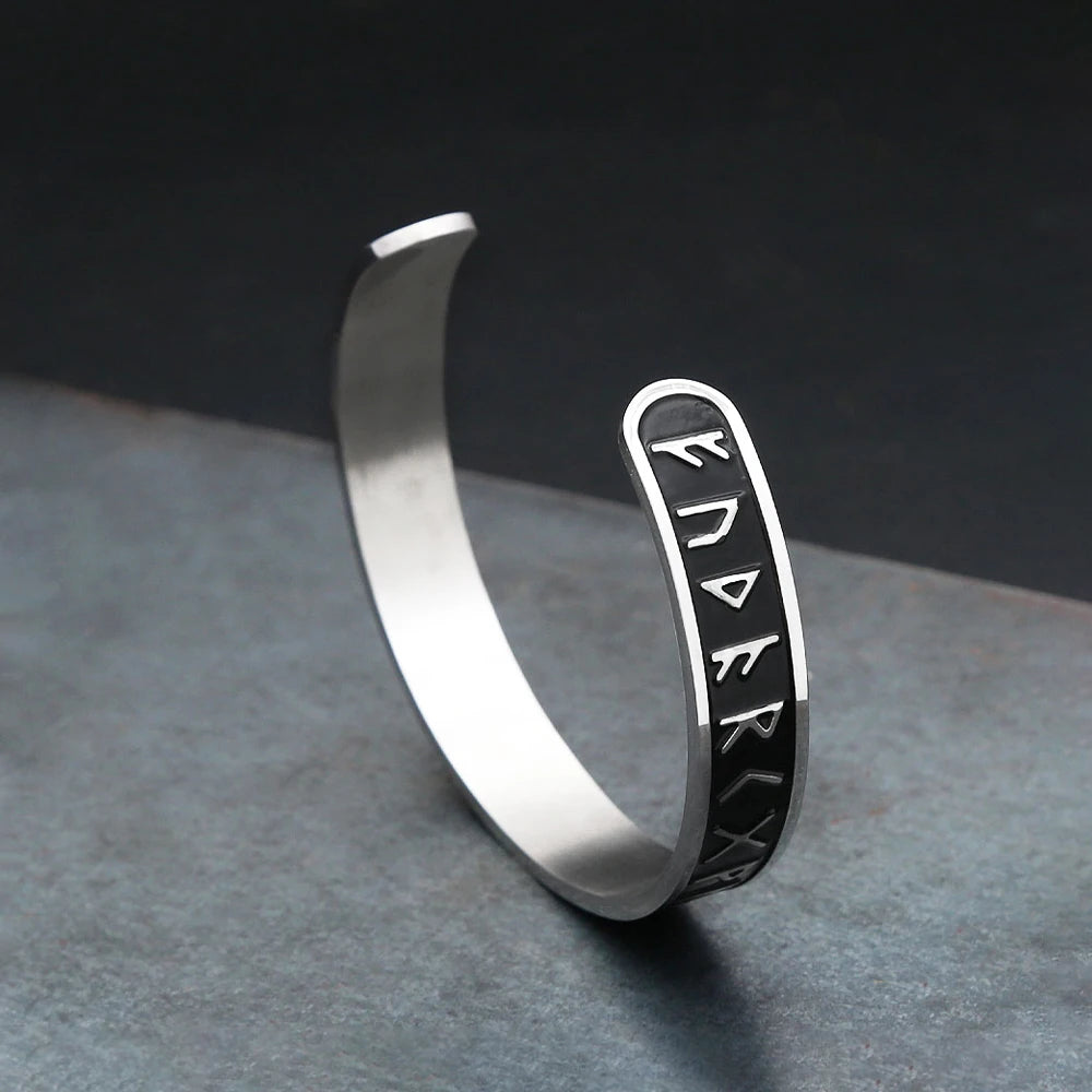 Bracelet nordique en acier inoxydable avec runes Vikings - Bracelet manchette simple à ouverture tendance pour hommes et femmes - Amulette - Bijoux - Cadeaux - Dropshipping